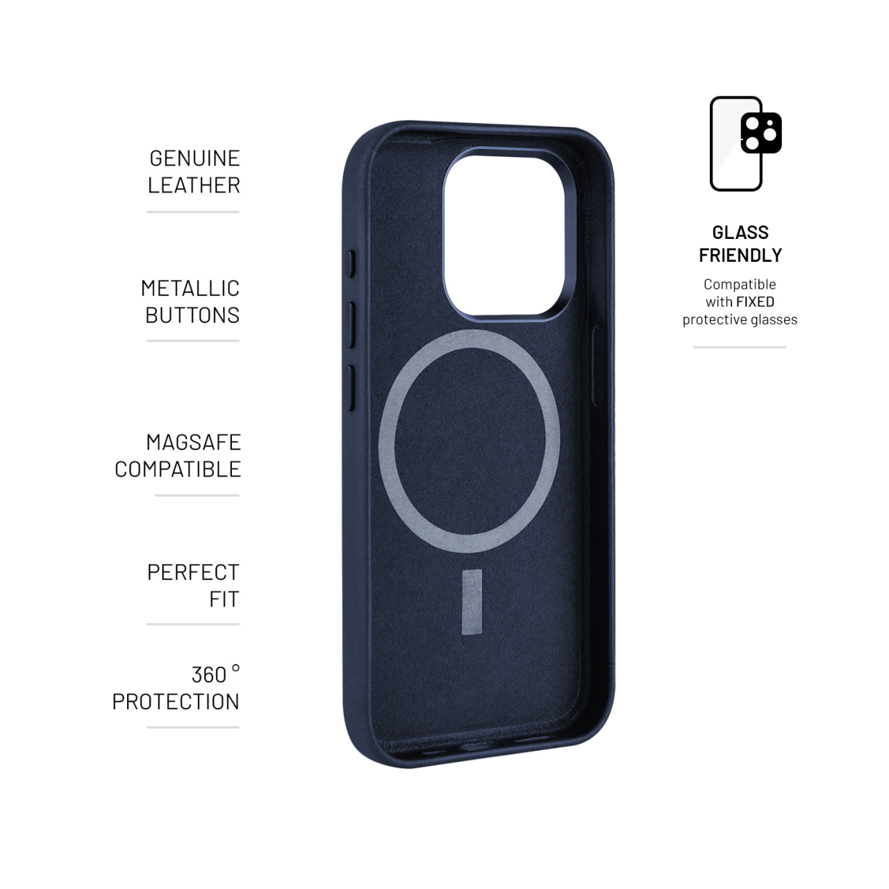 FIXED Kožený zadní kryt MagLeather s podporou MagSafe pro Apple iPhone 15 Pro Max, modrý