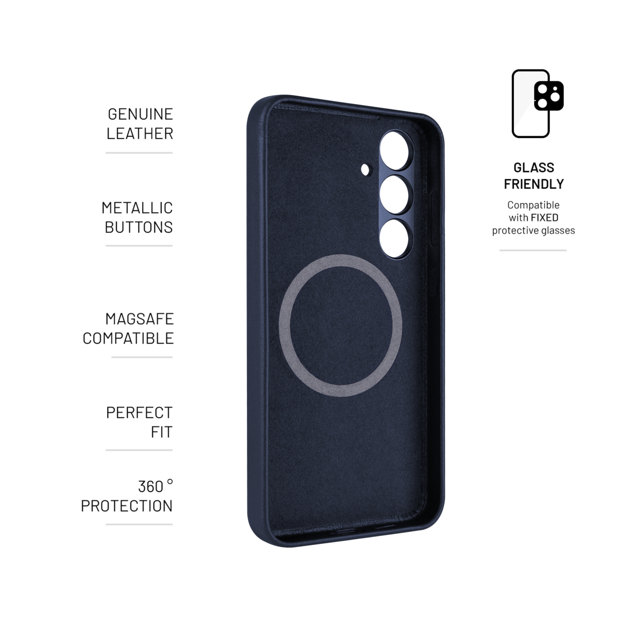 FIXED Kožený zadní kryt MagLeather s podporou MagSafe pro Samsung Galaxy S24, modrý
