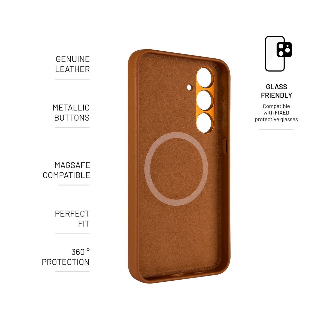 FIXED Kožený zadní kryt MagLeather s podporou MagSafe pro Samsung Galaxy S24, hnědý