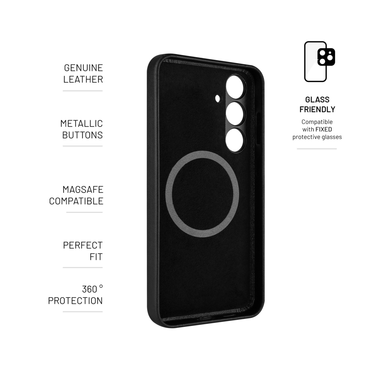 FIXED Kožený zadní kryt MagLeather s podporou MagSafe pro Samsung Galaxy S24+, černý