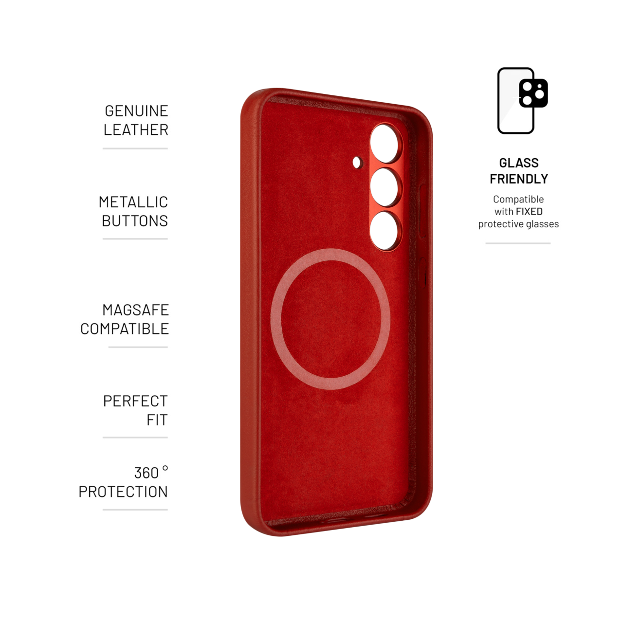 FIXED Kožený zadní kryt MagLeather s podporou MagSafe pro Samsung Galaxy S24+, červený