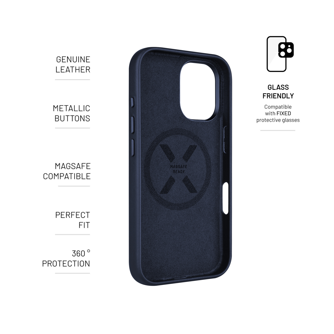 FIXED Kožený zadní kryt MagLeather s podporou MagSafe pro Apple iPhone 16, modrý