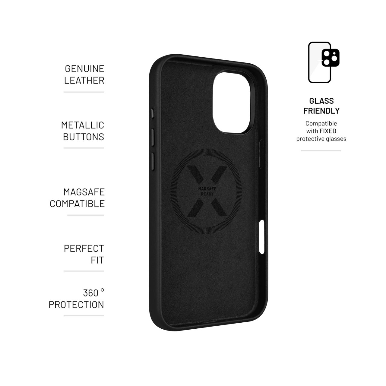 FIXED Kožený zadní kryt MagLeather s podporou MagSafe pro Apple iPhone 16 Plus, černý
