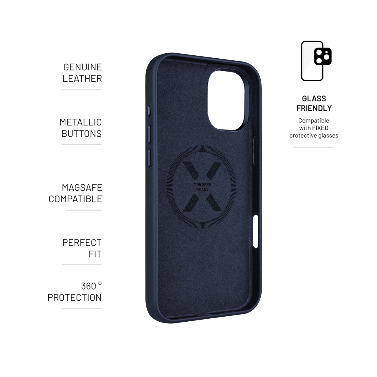 FIXED Kožený zadní kryt MagLeather s podporou MagSafe pro Apple iPhone 16 Plus, modrý