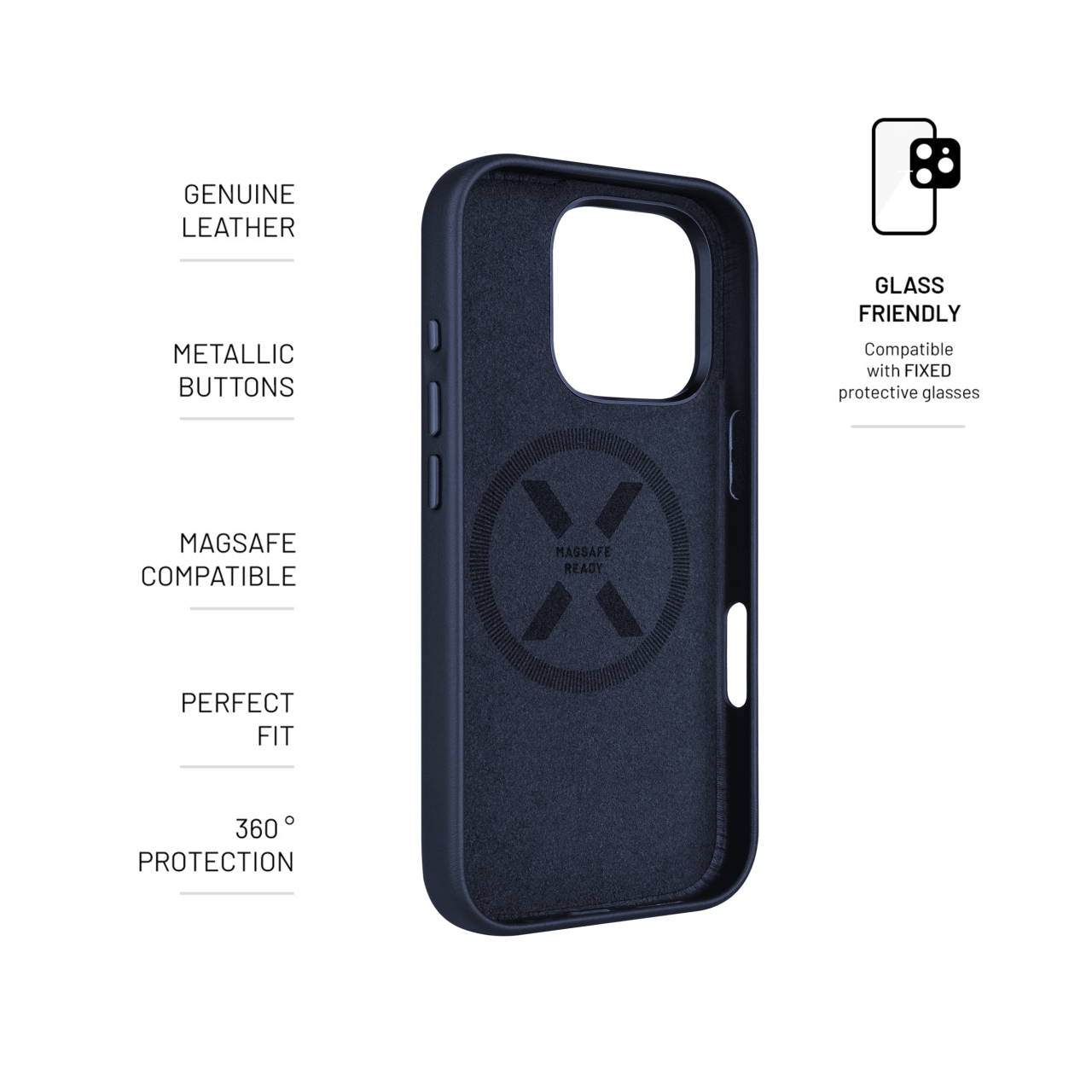 FIXED Kožený zadní kryt MagLeather s podporou MagSafe pro Apple iPhone 16 Pro, modrý