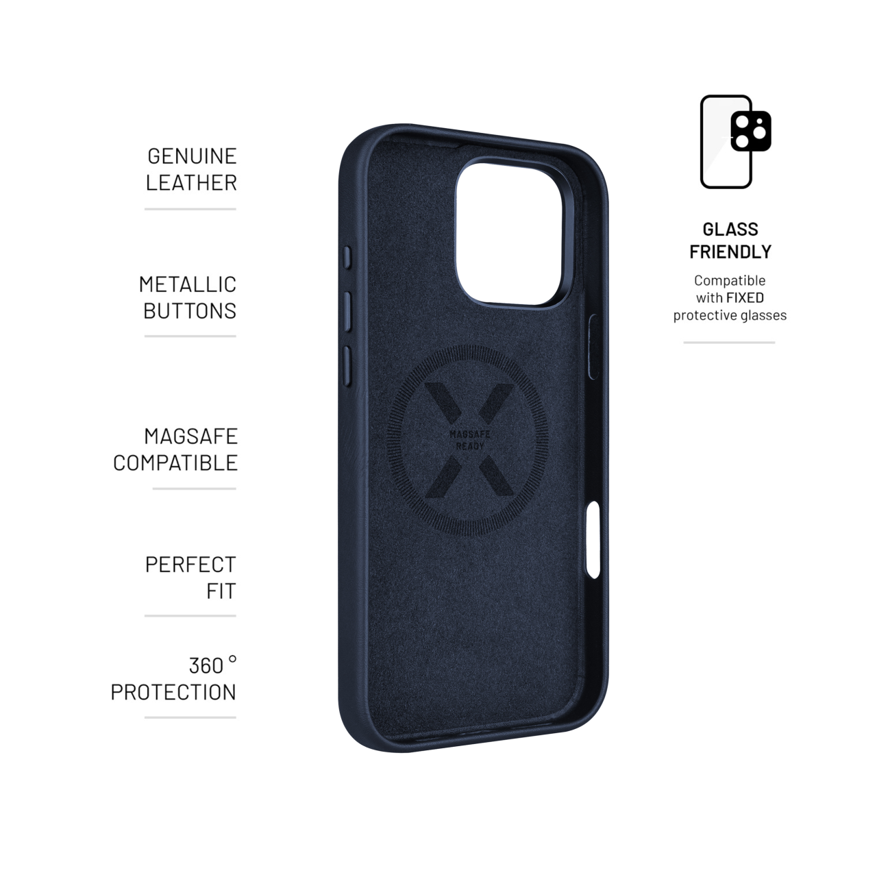 FIXED Kožený zadní kryt MagLeather s podporou MagSafe pro Apple iPhone 16 Pro Max, modrý
