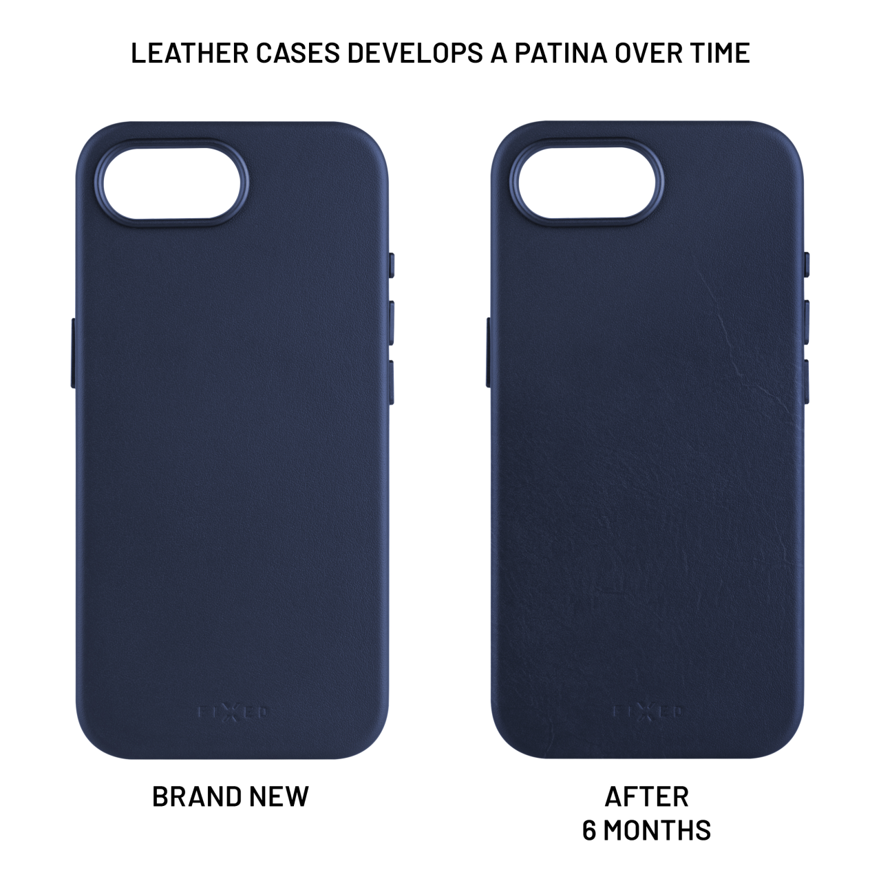 FIXED Kožený zadní kryt MagLeather s podporou MagSafe pro Apple iPhone 16e / iPhone 17e, modrý