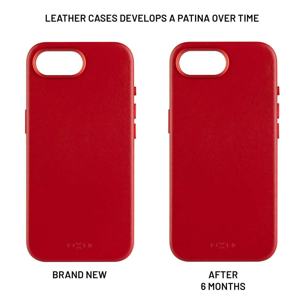 FIXED Kožený zadní kryt MagLeather s podporou MagSafe pro Apple iPhone 16e / iPhone 17e, červený