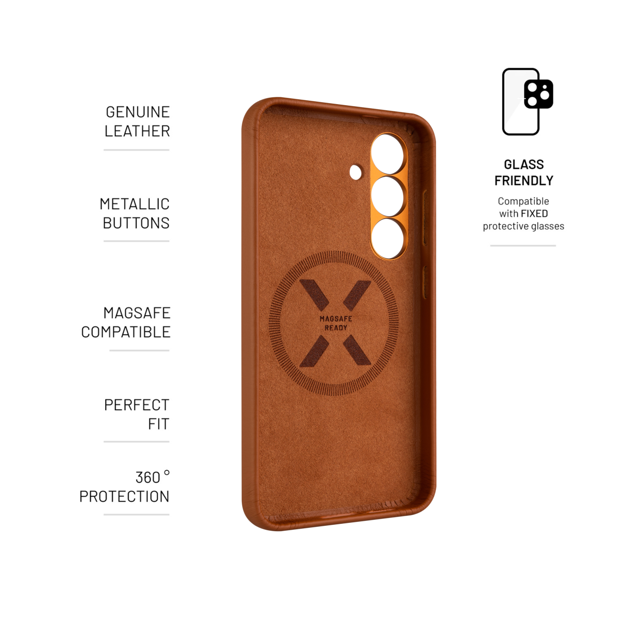 FIXED Kožený zadní kryt MagLeather s podporou MagSafe pro Samsung Galaxy S25, hnědý