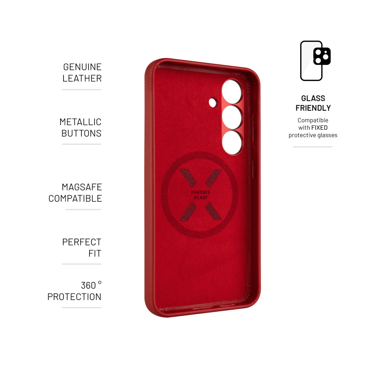 FIXED Kožený zadní kryt MagLeather s podporou MagSafe pro Samsung Galaxy S25, červený