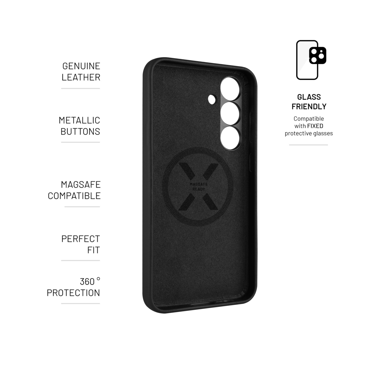 FIXED Kožený zadní kryt MagLeather s podporou MagSafe pro Samsung Galaxy S25+, černý