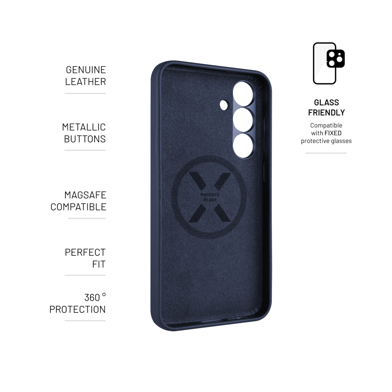 FIXED Kožený zadní kryt MagLeather s podporou MagSafe pro Samsung Galaxy S25+, modrý