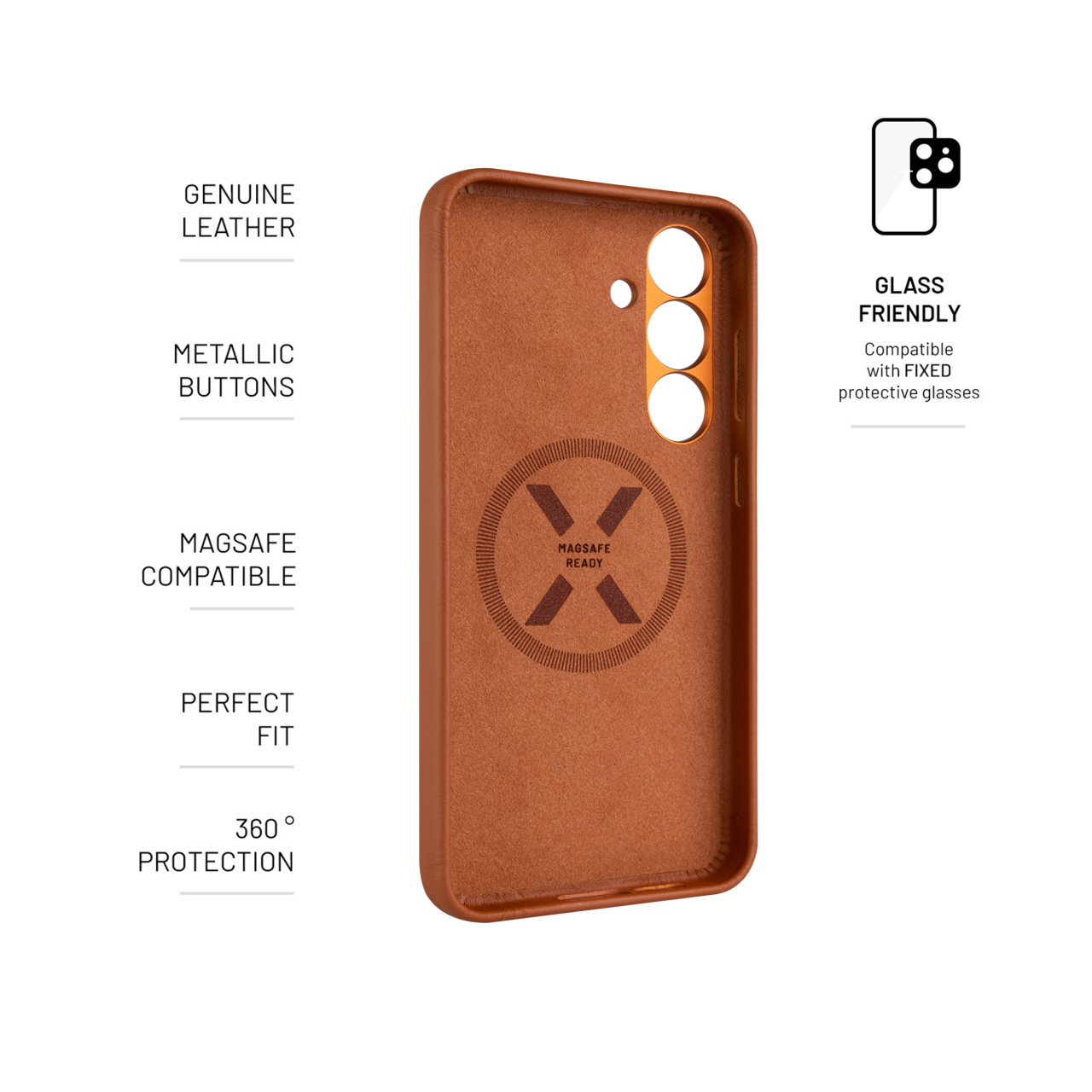 FIXED Kožený zadní kryt MagLeather s podporou MagSafe pro Samsung Galaxy S25+, hnědý