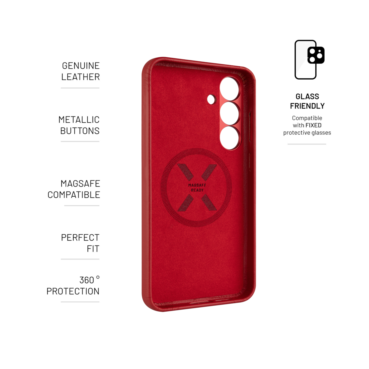 FIXED Kožený zadní kryt MagLeather s podporou MagSafe pro Samsung Galaxy S25+, červený