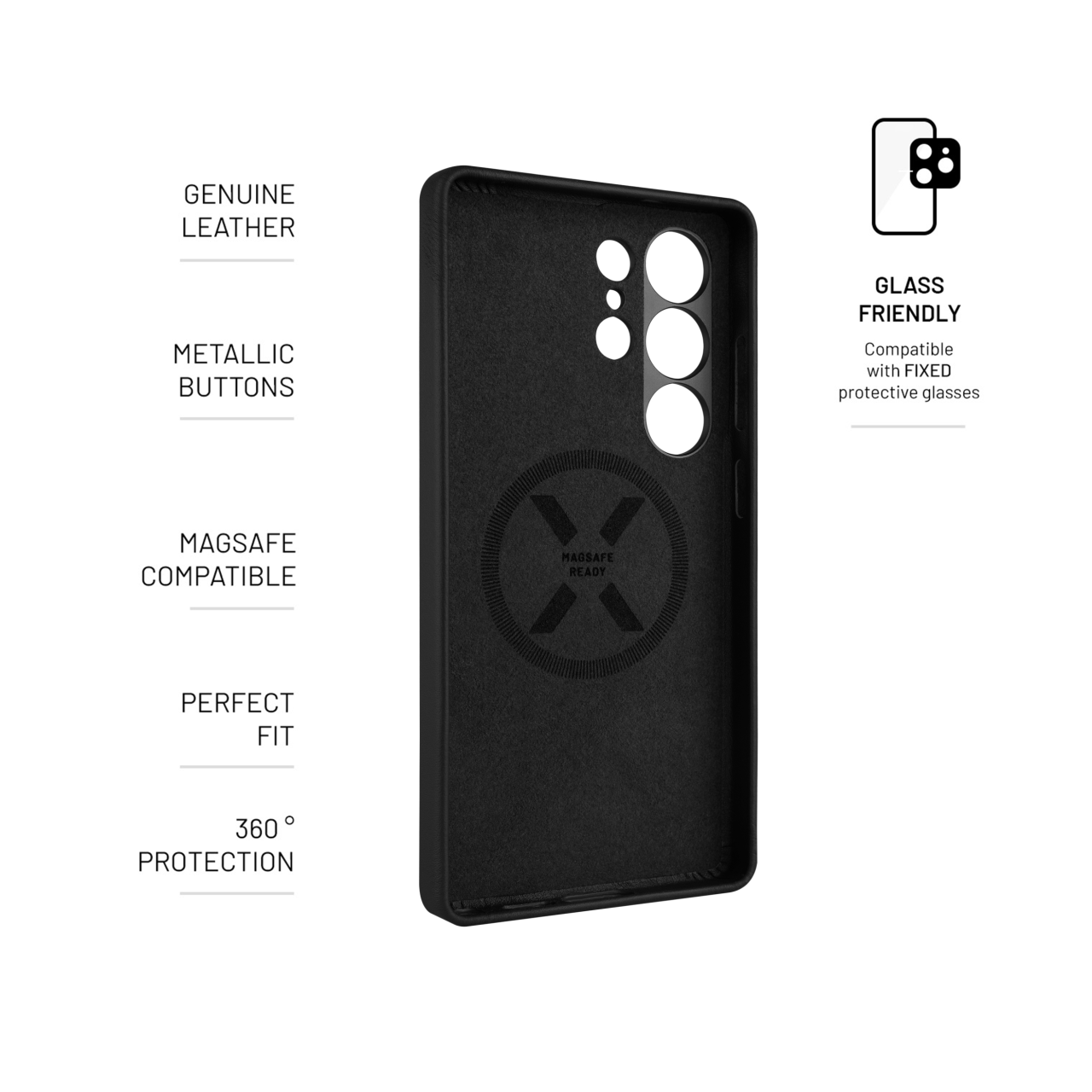 FIXED Kožený zadní kryt MagLeather s podporou MagSafe pro Samsung Galaxy S25 Ultra, černý