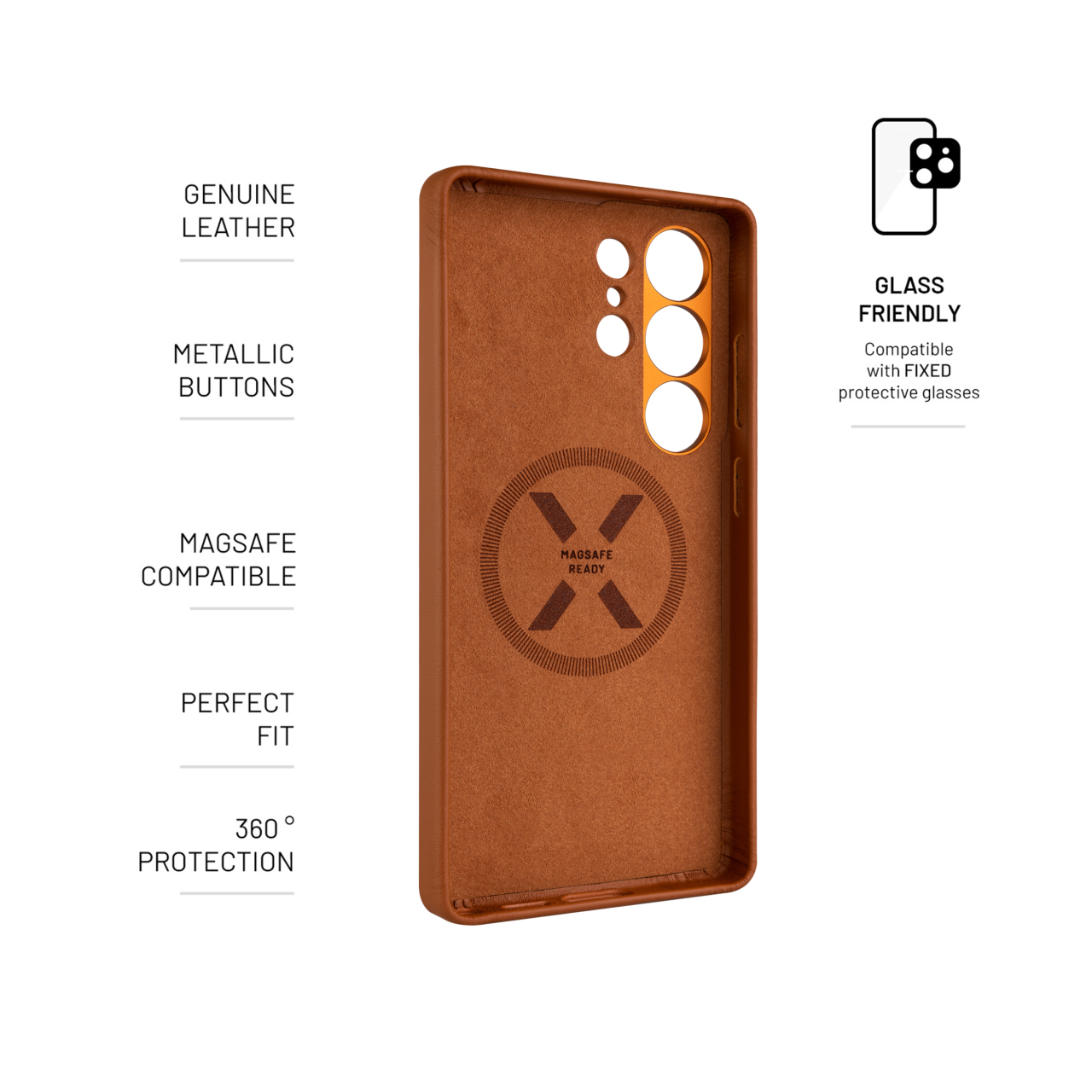 FIXED Kožený zadní kryt MagLeather s podporou MagSafe pro Samsung Galaxy S25 Ultra, hnědý