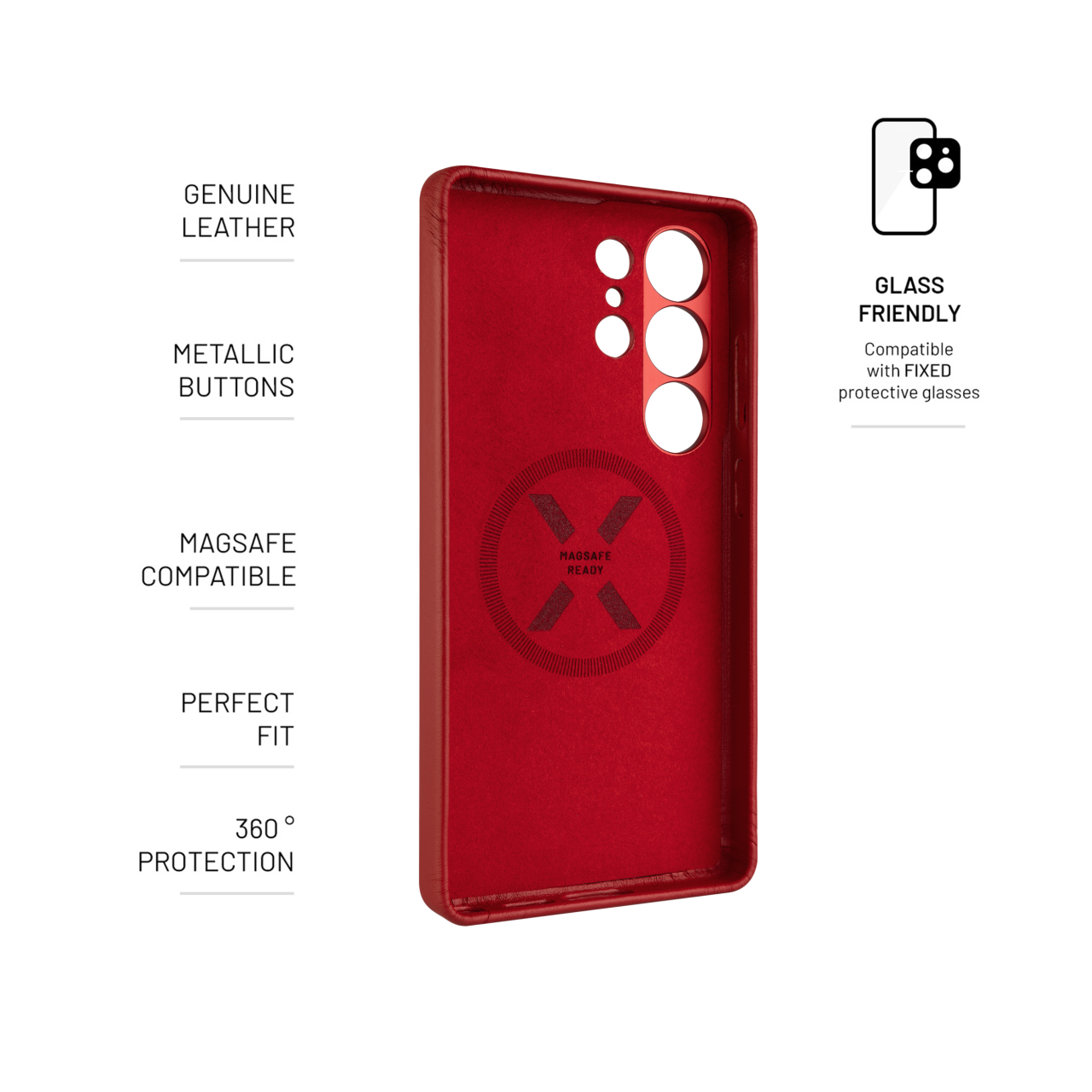 Kožený zadní kryt FIXED MagLeather s podporou MagSafe pro Samsung Galaxy S25 Ultra, červený