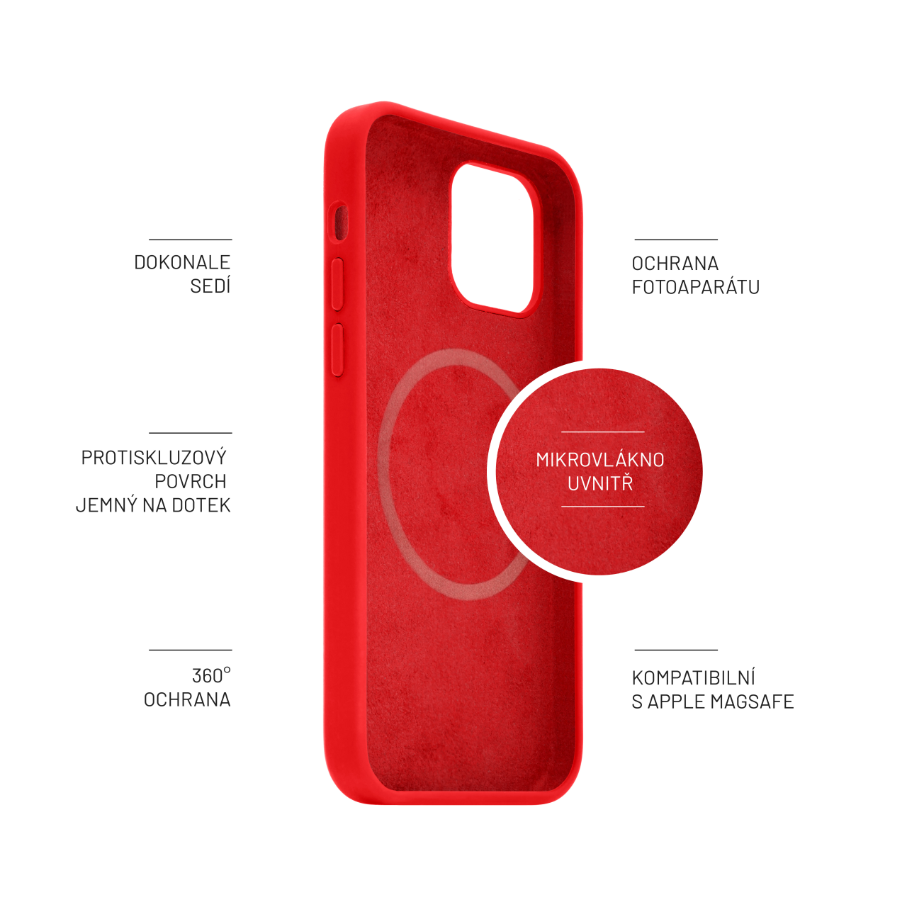 FIXED Kožený zadní kryt MagLeather s podporou MagSafe pro Apple iPhone 12 Pro, červený