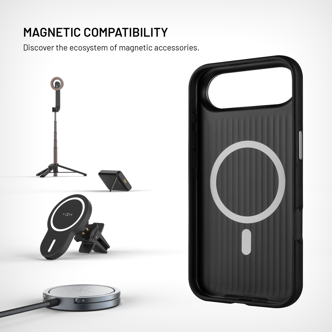 Kryt FIXED MagLeather pro Apple iPhone Air, z veganské kůže s podporou MagSafe, černý