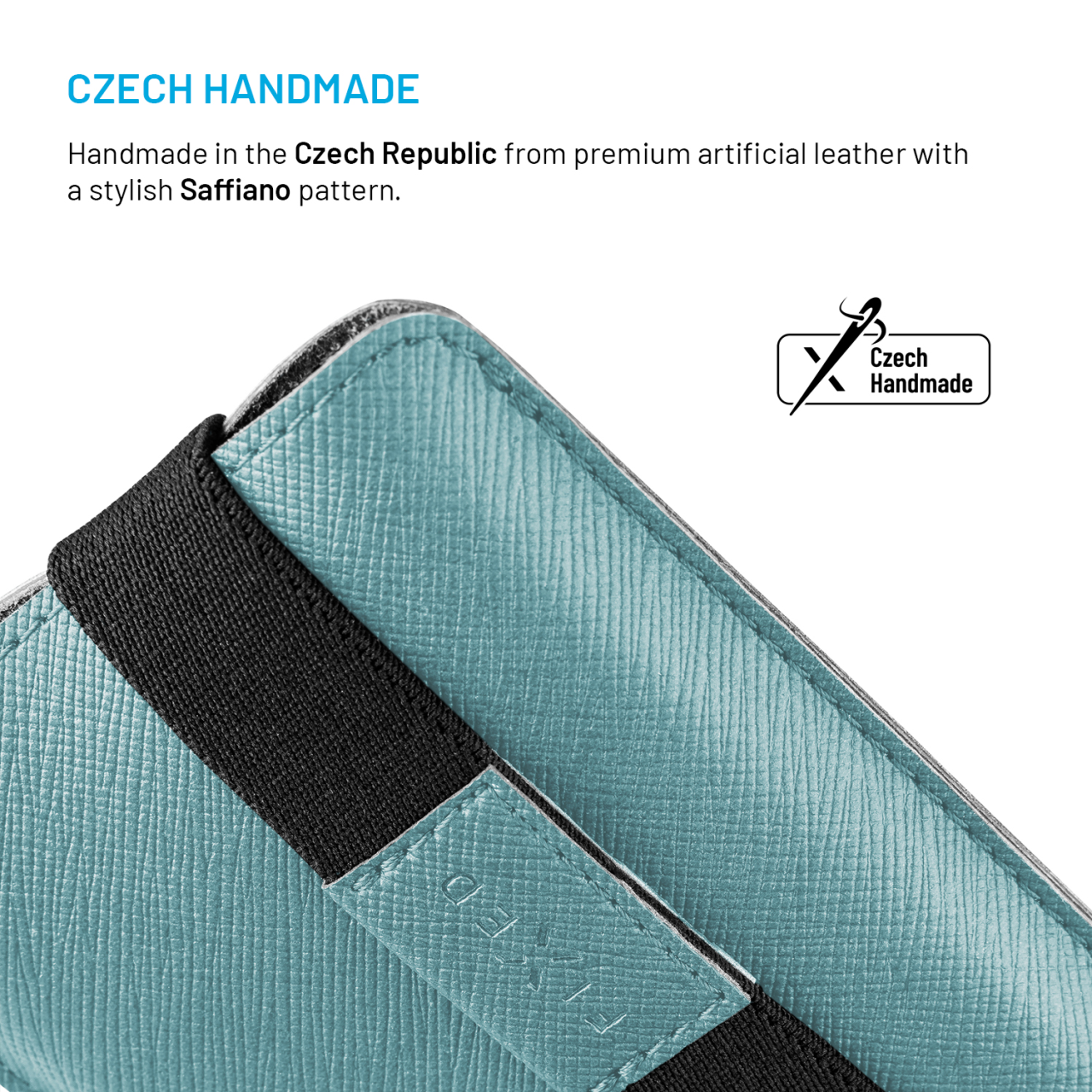FIXED Univerzální pouzdro Lucca se zavíracím popruhem pro telefony do 6,3", světle tyrkysové