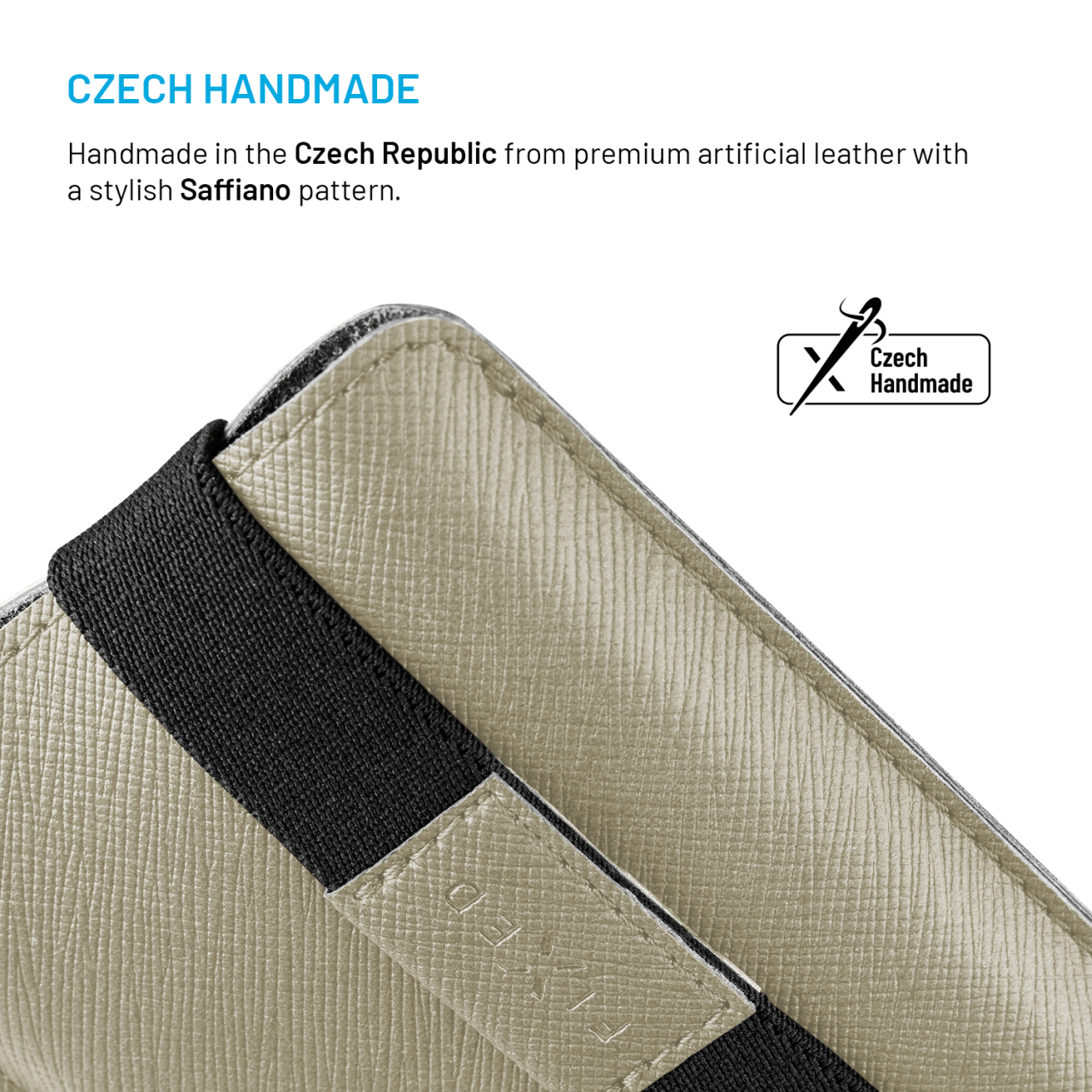 FIXED Univerzální pouzdro Lucca se zavíracím popruhem pro telefony do 6,6", krémové