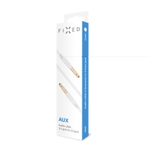 FIXED Plochý audio AUX kabel s konektory 2 x 3,5 mm jack, bílý