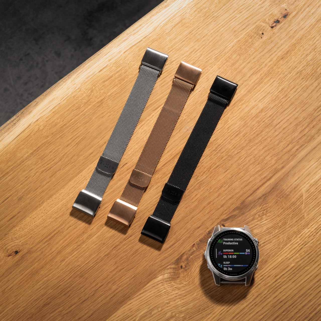 FIXED Síťovaný nerezový řemínek Mesh Strap pro Garmin QuickFit 20mm, růžově zlatý