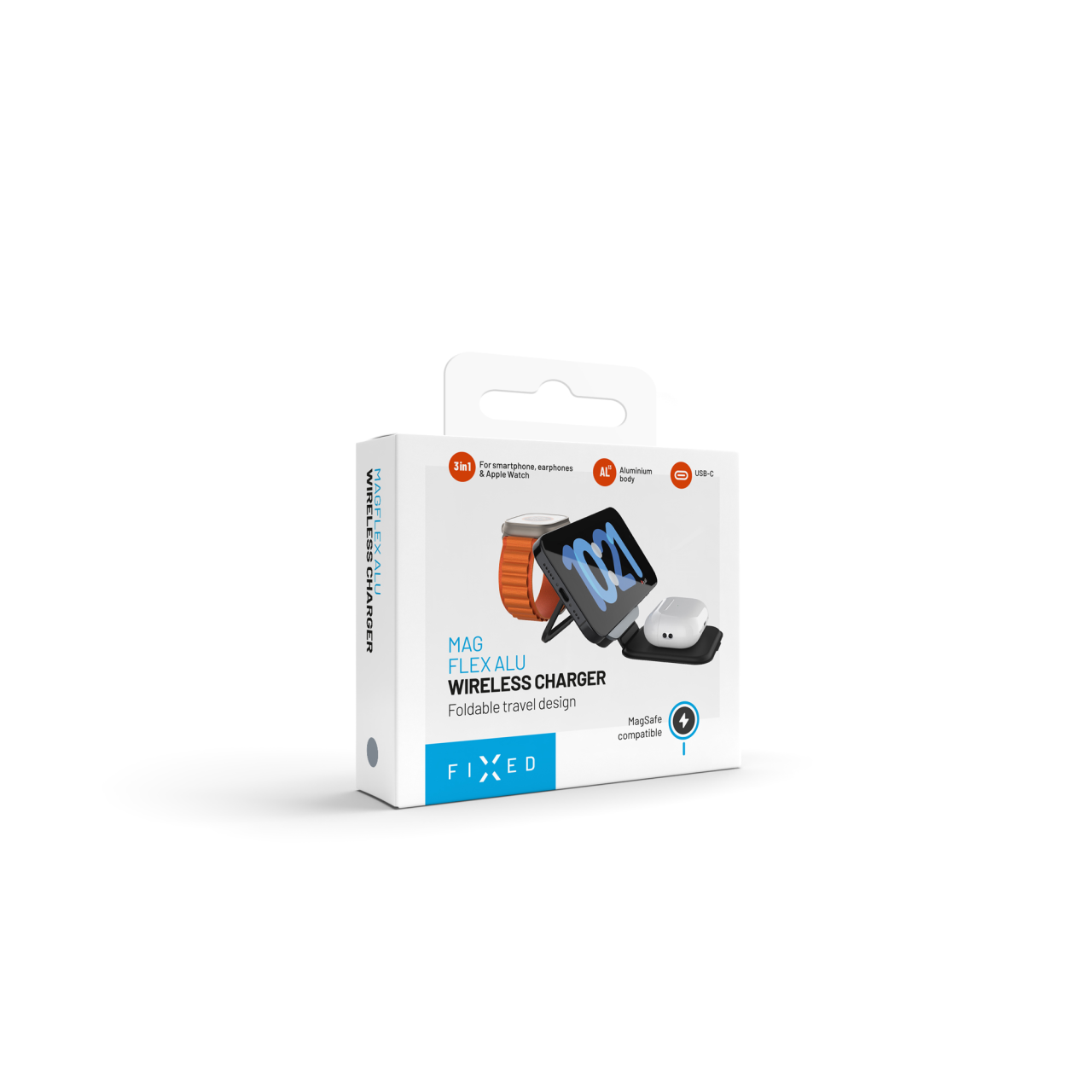 Skládací magnetický bezdrátový nabíjecí stojan 3v1 15W+2.5W+3.5W - Fixed MagFlex Alu, šedý