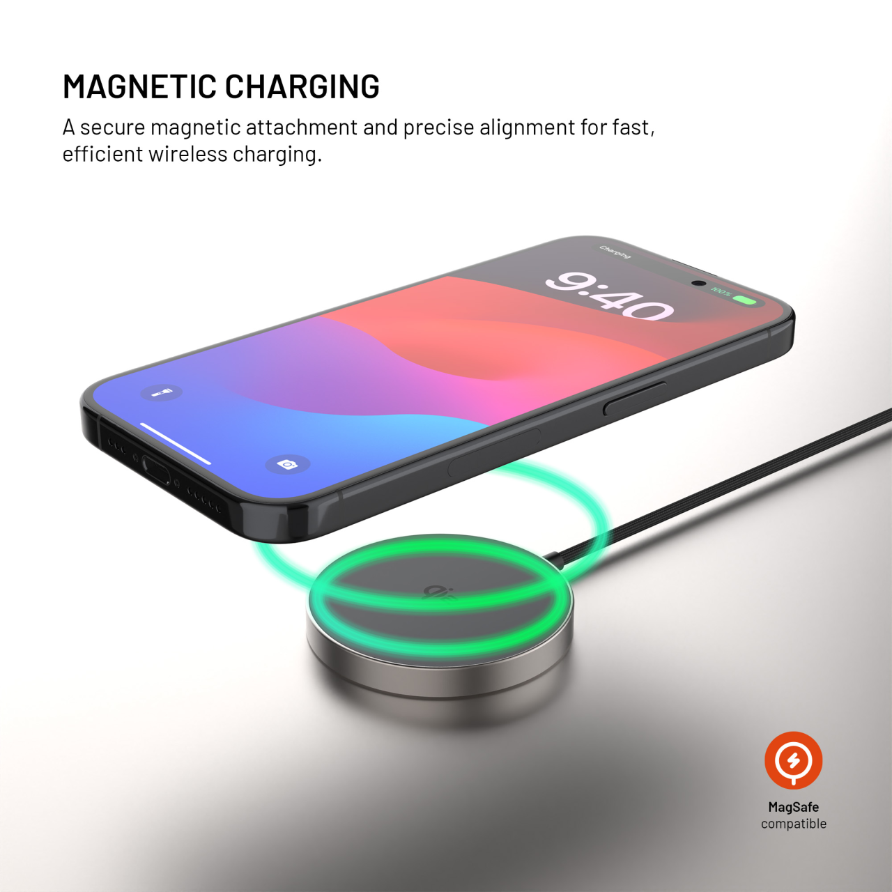 Bezdrátová nabíječka FIXED MagPad Slim s Qi2, podporou MagSafe, 15W, titanová