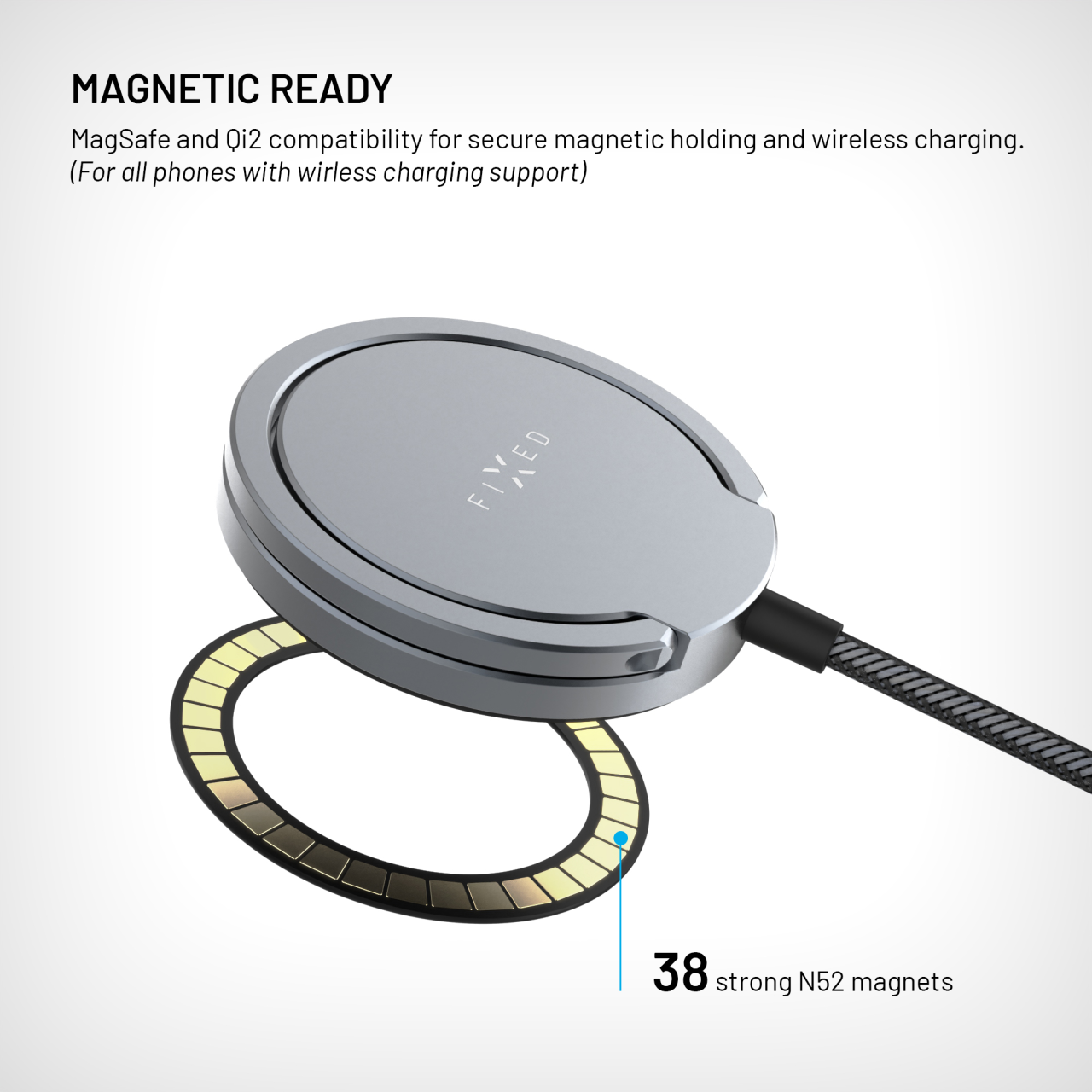 FIXED Magnetická nálepka na mobilní telefony pro použití technologie MagSafe MagPlate, černá