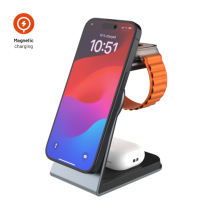 FIXED Stojánek s bezdrátovým nabíjením 3v1 MagPowerstation ALU s podporou uchycení MagSafe, 15W+3.5W+2.5W, space gray