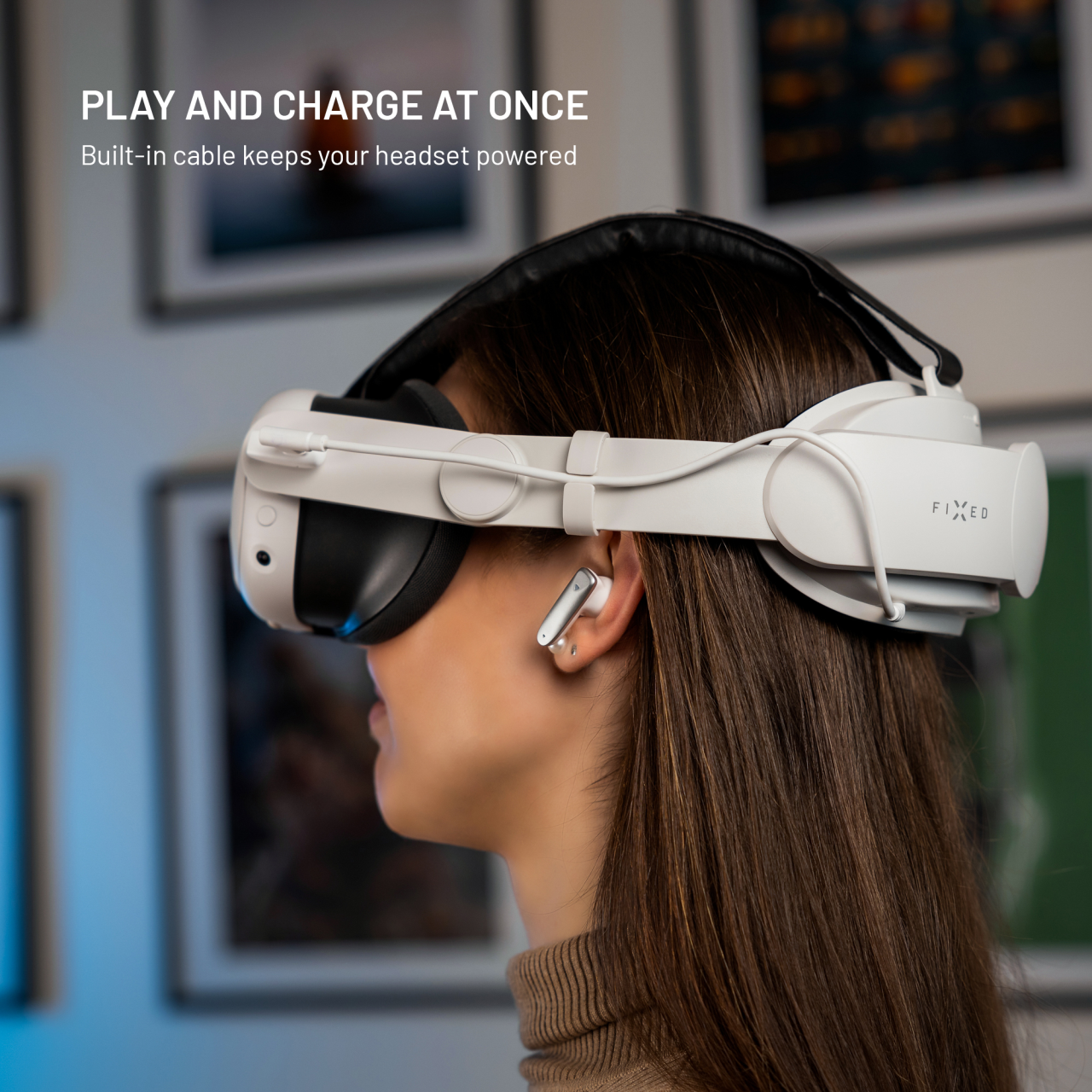 Náhlavní popruh s baterií FIXED VR Power Headstrap pro Meta Quest 3/3S, 6 000 mAh, bílý