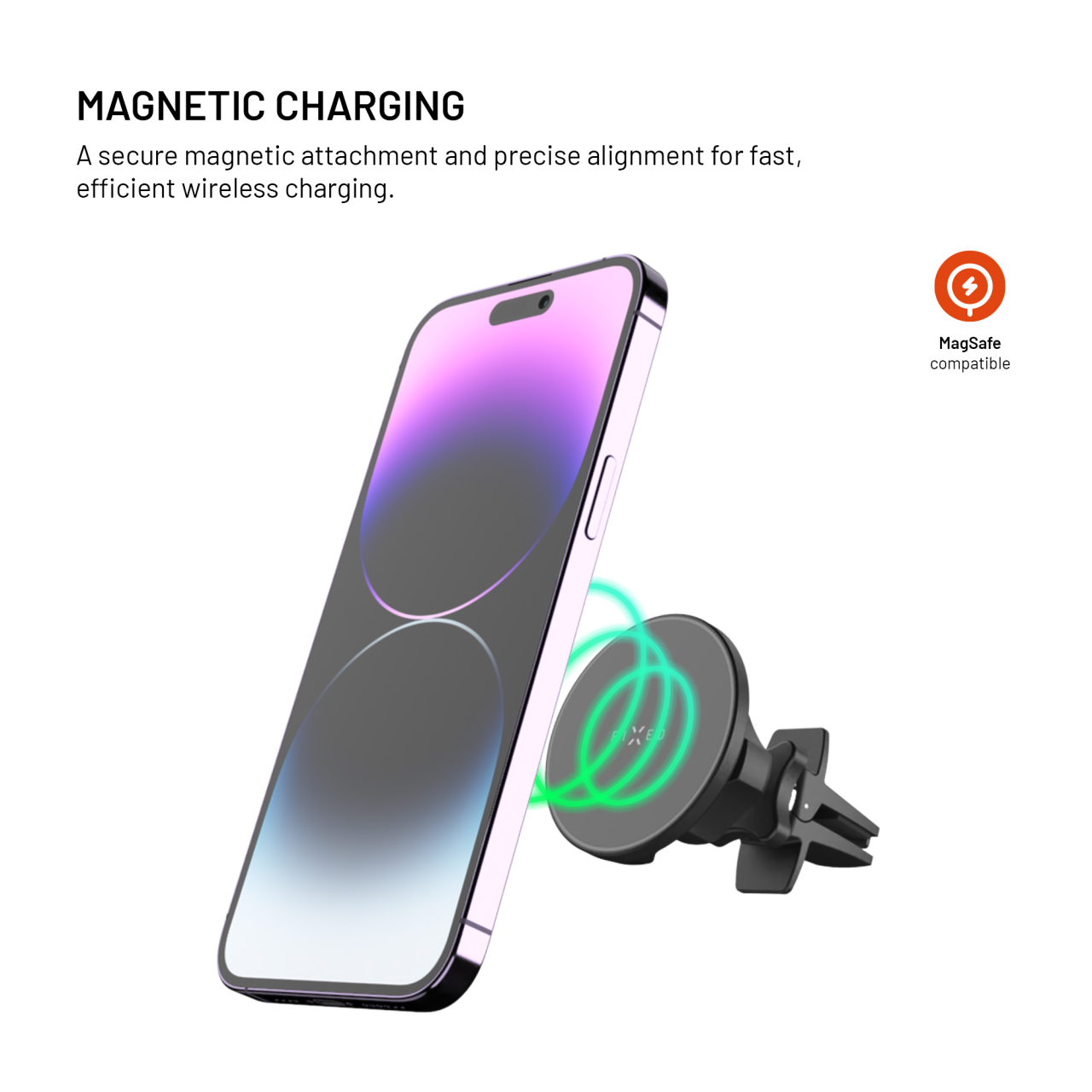 FIXED Držák s bezdrátovým nabíjením MagRound s podporou uchycení MagSafe, 15W, černý