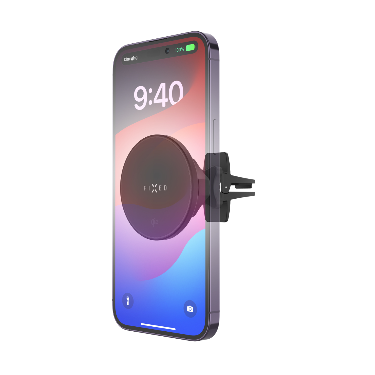 Držák s bezdrátovým nabíjením FIXED MagRound 2, podpora MagSafe, 15W, Qi2, černý
