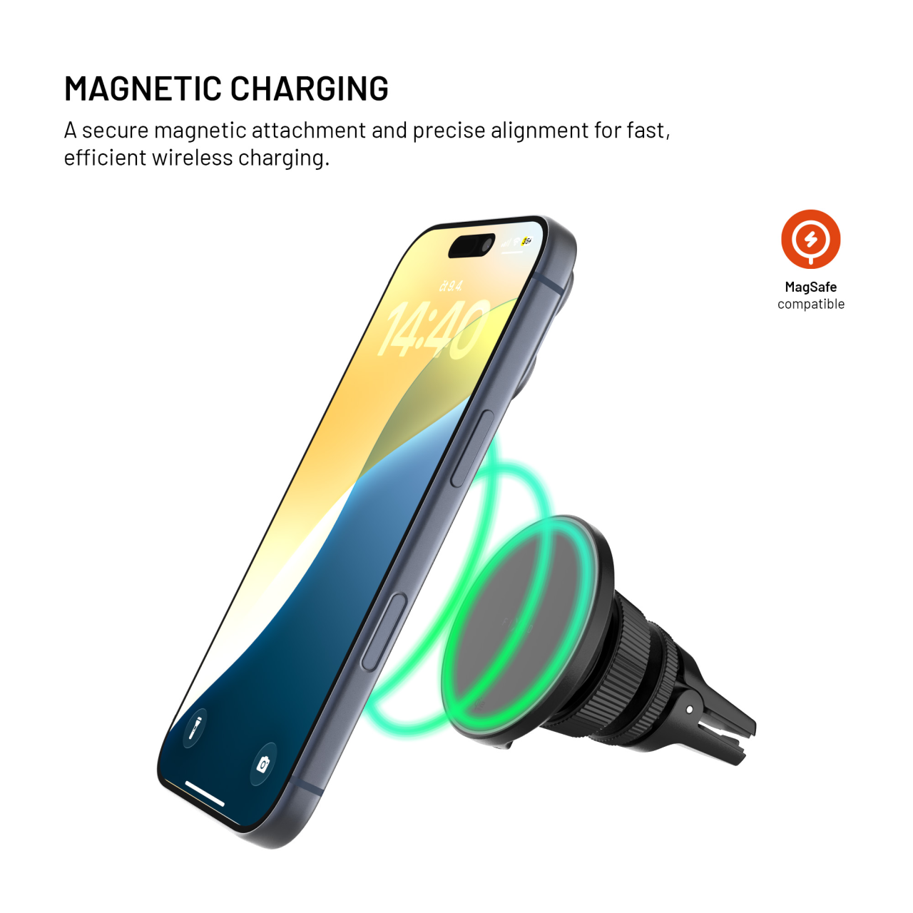 Držák s bezdrátovým nabíjením FIXED MagRound 3 s podporou uchycení MagSafe, 25W, Qi2.2, černý