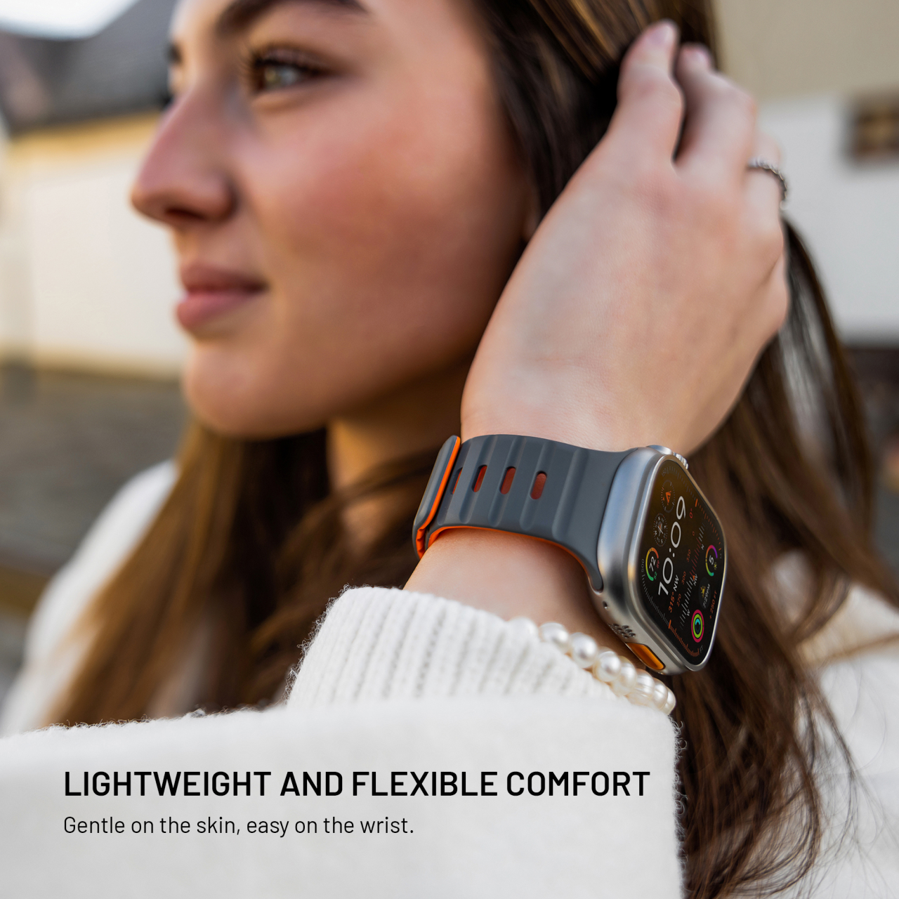 Magnetický řemínek FIXED Silicone Magnetic Strap pro Apple Watch 44/45/46/49mm, světle šedý