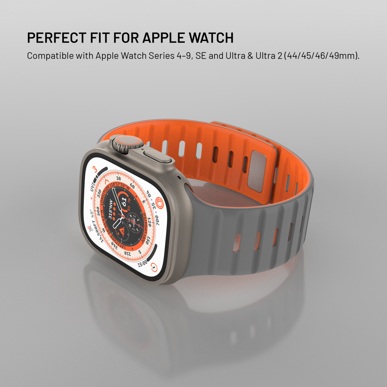 Magnetický řemínek FIXED Silicone Magnetic Strap pro Apple Watch 44/45/46/49mm, světle šedý