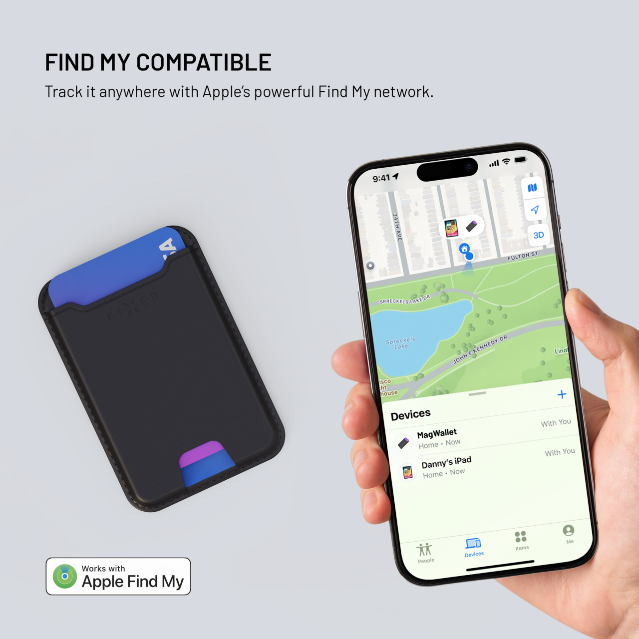 FIXED MagSafe Peněženka s Lokátorem a podporou Find My MagWallet, bezdrátové nabíjení, černá