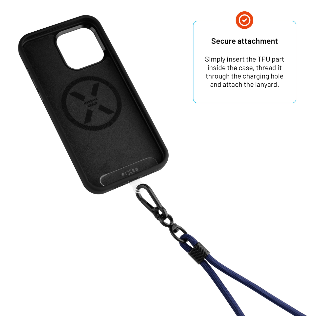 FIXED Univerzální šňůrka NeckUni pro telefony se zadním krytem, modrá