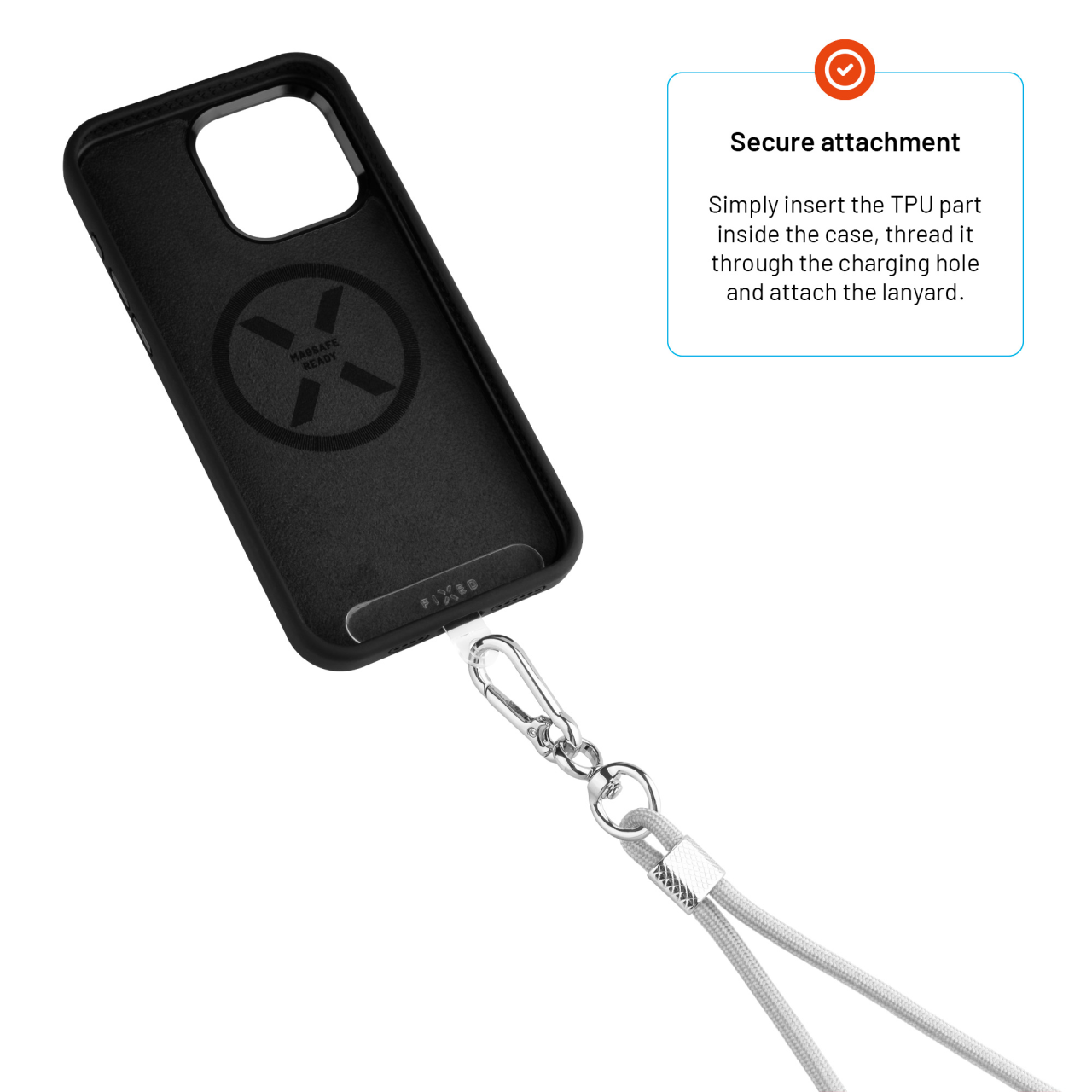 FIXED Univerzální šňůrka NeckUni pro telefony se zadním krytem, šedá