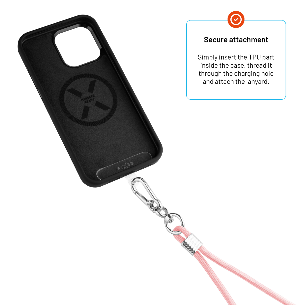 FIXED Univerzální šňůrka NeckUni pro telefony se zadním krytem, růžová