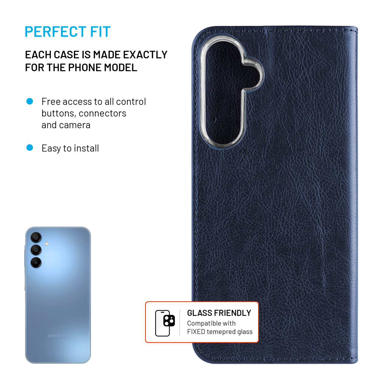 FIXED Pouzdro typu kniha Opus pro Samsung Galaxy A15/A15 5G, modré