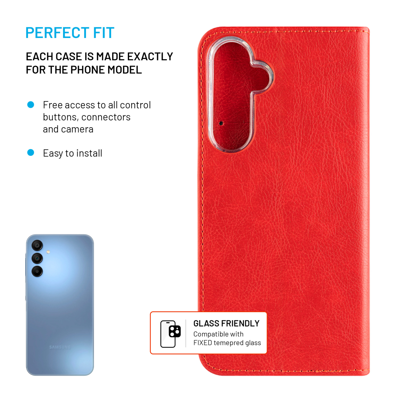 FIXED Pouzdro typu kniha Opus pro Samsung Galaxy A15/A15 5G, červené