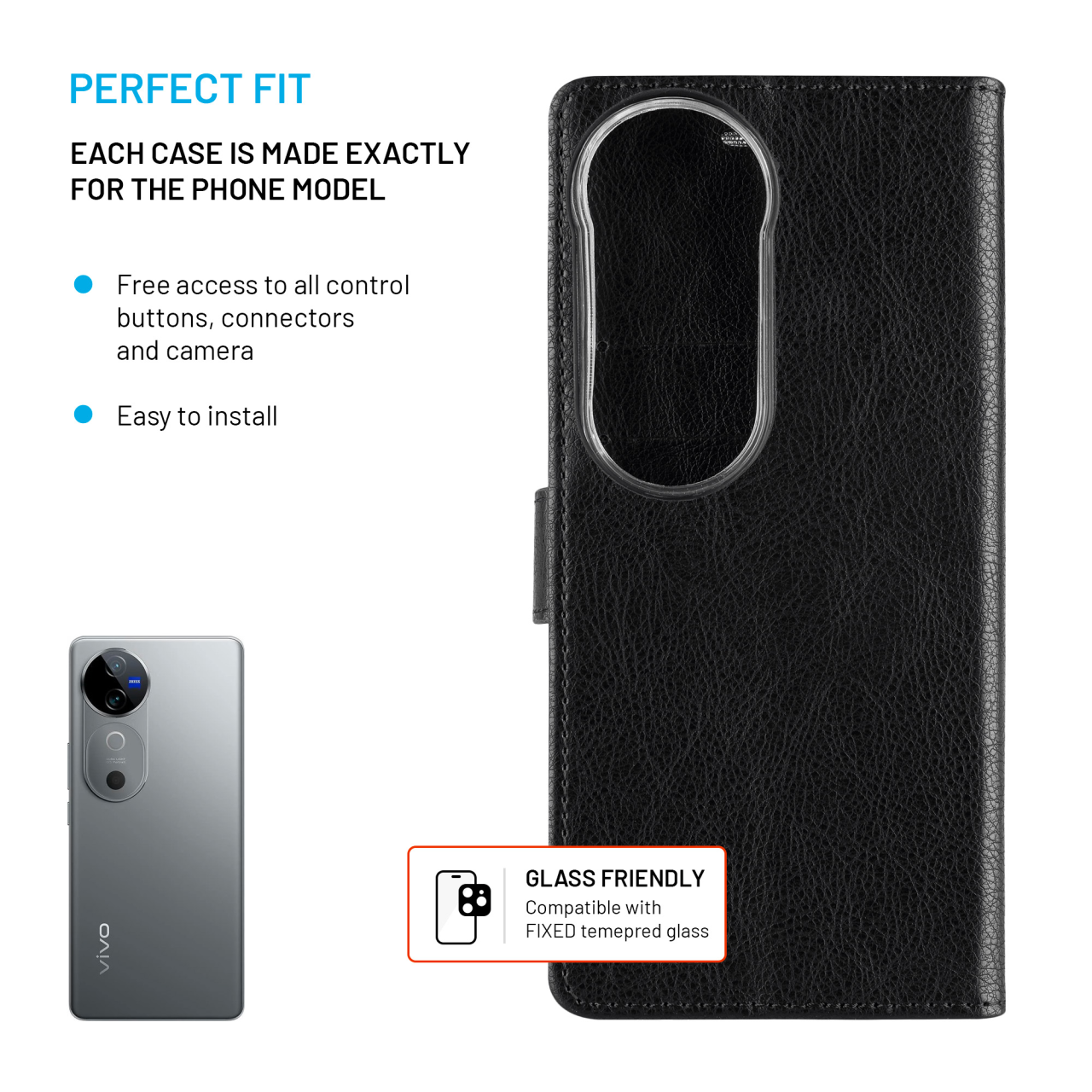FIXED Pouzdro typu kniha Opus pro Vivo V40, černé