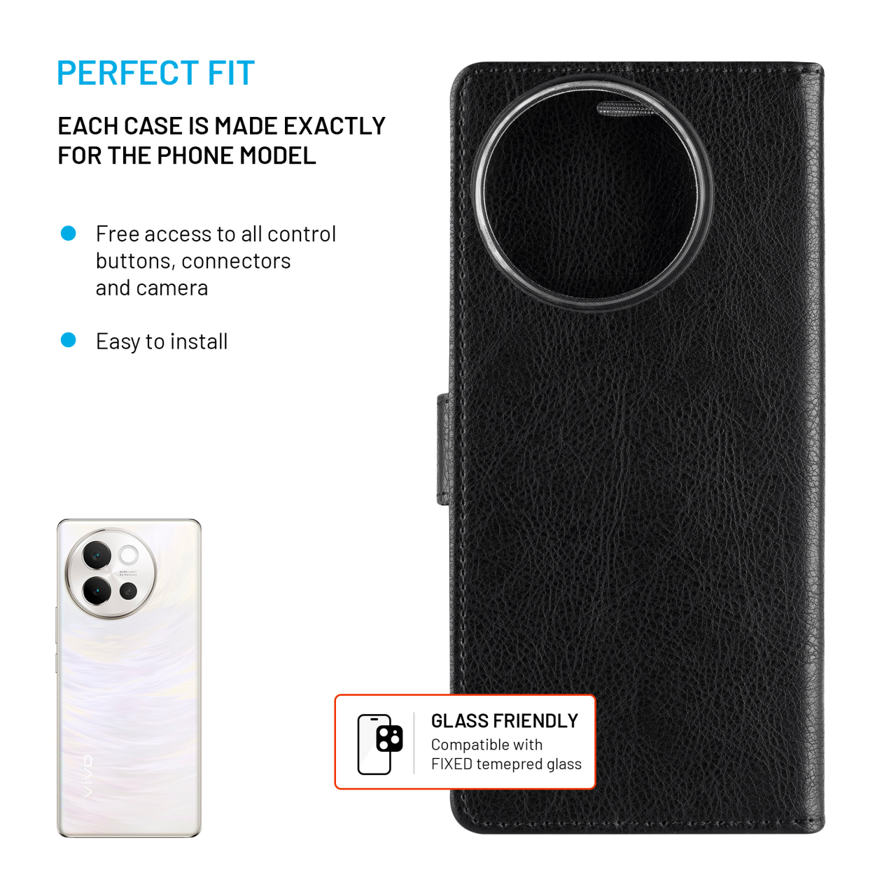 FIXED Pouzdro typu kniha Opus pro Vivo V40 Lite, černé