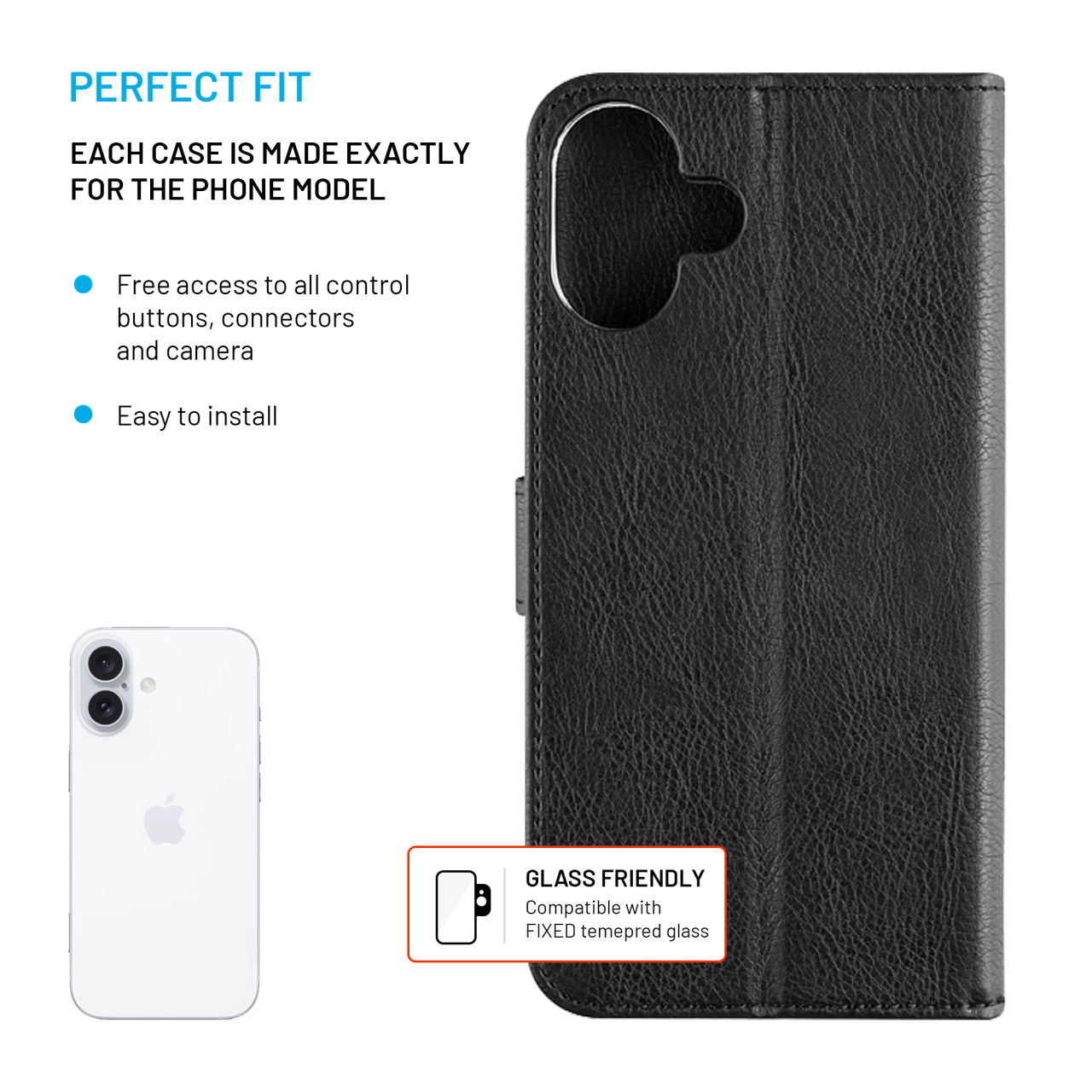 FIXED Pouzdro typu kniha Opus pro Apple iPhone 16, černé