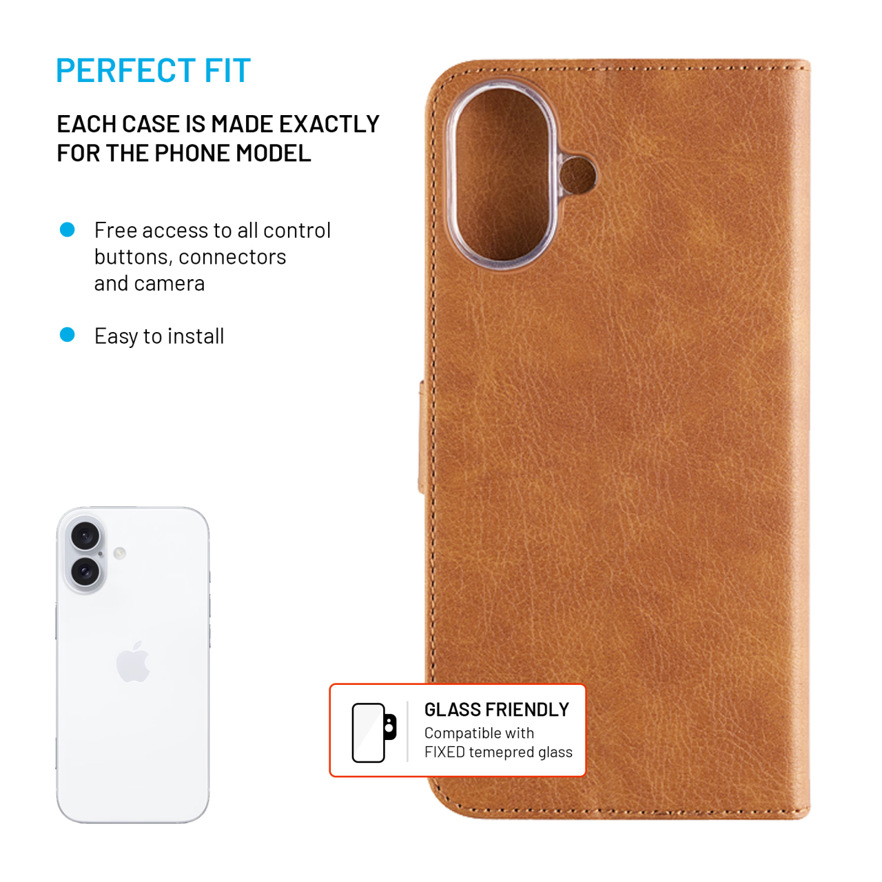 FIXED Pouzdro typu kniha Opus pro Apple iPhone 16, hnědé