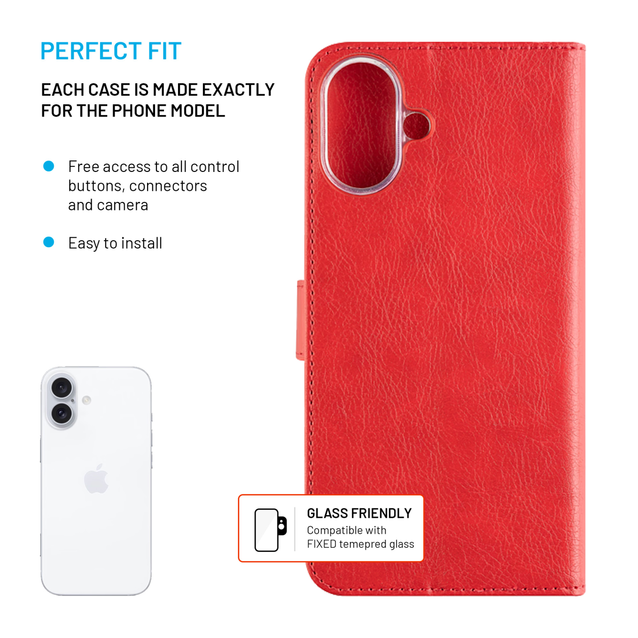FIXED Pouzdro typu kniha Opus pro Apple iPhone 16, červené