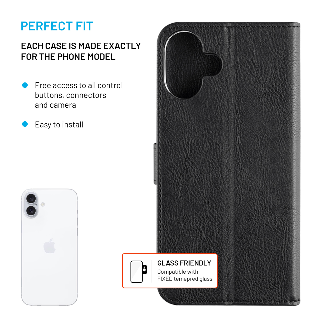 FIXED Pouzdro typu kniha Opus pro Apple iPhone 16 Plus, černé