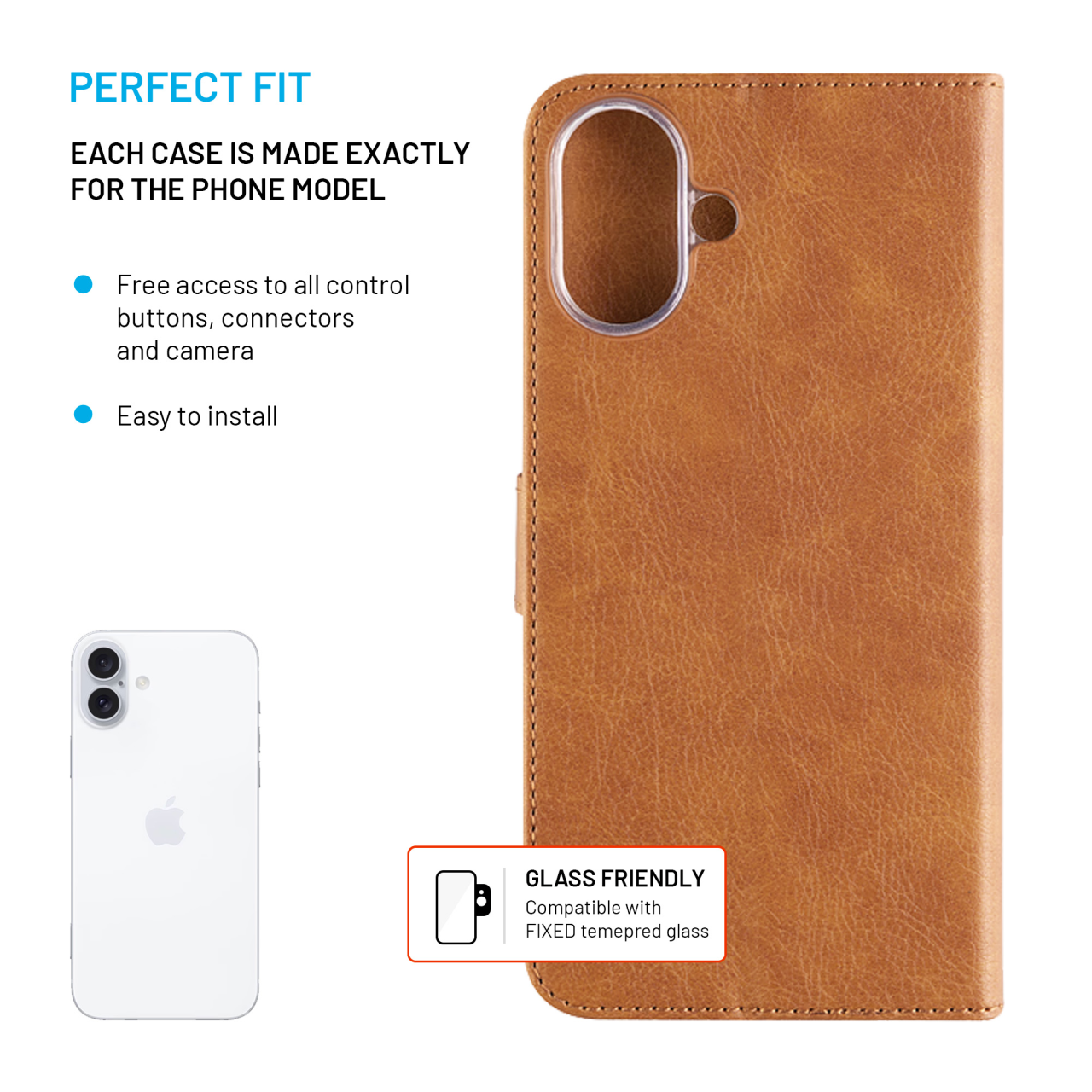 FIXED Pouzdro typu kniha Opus pro Apple iPhone 16 Plus, hnědé